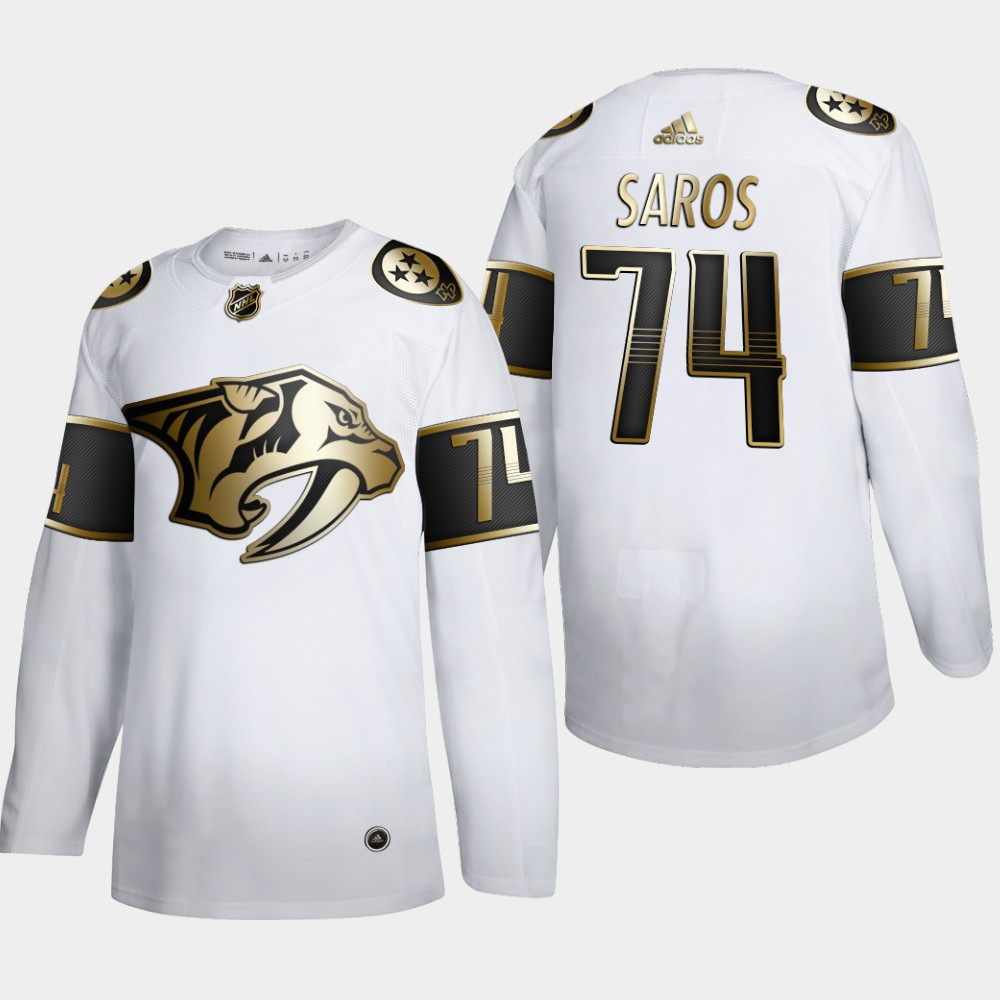 Nashville Predators #74 Juuse Saros Men Adidas White Golden Edition Limited Stitched NHL Jersey